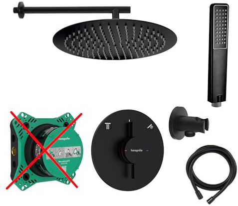 vanvilla Duschsystem Unterputz Duscharmatur Hansgrohe schwarz HGS205-ob | Duscharmatur von Hansgrohe DuoTurn S und vanvilla Regendusche Duschkopf rund, Dusch-SET schwarz matt