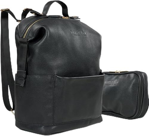MIIK Kids Wickelrucksack 4 teiliges SET mit mobiler Wickelunterlage, 2 Kinderwagen Halterugen und Mommy Bag Gross Wasserabweissend Rucksack Damen Baby Schwarz Wickeltasche Organizer