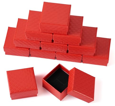 Bestewelry Lot de 12 petites boîtes à bijoux carrées en carton pour mariage, anniversaire, boucles d'oreilles, bagues, bracelets, emballage bijoux, 5 x 5 x 3 cm, rouge