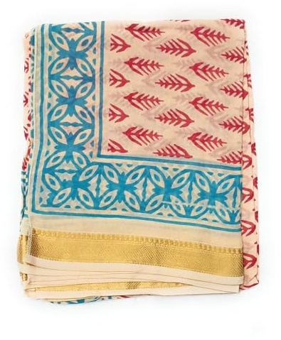 KGM tillbehör ny extra stor indisk bomull guld Lurex handblock tryckt sarong scarf sjal strandsjal pareo, Löv, XL