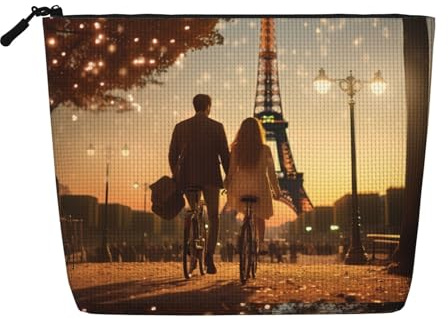 Piccola borsa per cosmetici da viaggio con Torre Eiffel romantica di Parigi, borsa per cosmetici, regalo di compleanno, regalo di Natale, Nero , Taglia unica