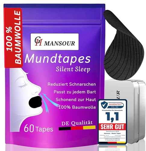 60× Premium Mundpflaster Medizinische Latexfreie Anti Schnarch Mouth Tapes gegen Schnarchen Sicherer Halt Atmungsaktive Mundtapes Schnarch Stopper für bessere Nasenatmung und besserer Schlaf