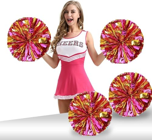 GIUSOBG Pom Pom Cheerleader Pompon Pom Pom In Lamina di Metallo 2 Pezzi Pom Pon di Squadra Cheer Leader Poms Pom Cheerleading Pom Dance Pom Giochi Sportivi Spirito di Squadra (Oro rosso)