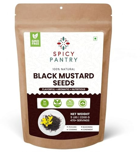 SPICY PANTRY Black Mustard Seeds 4 oz – Whole Spice for Curries, Pickles, Marinades, Spice Blends & Tempering – Non-GMO, Gluten Friendly, Bold & Pungent Flavor