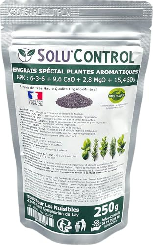 250 g - Engrais Spécial Plantes Aromatiques NPK 6-3-6 Favorise un feuillage dense, intensément parfumé et vigoureux - Utilisable en Agriculture Biologique (UAB) - Fabriqué en France