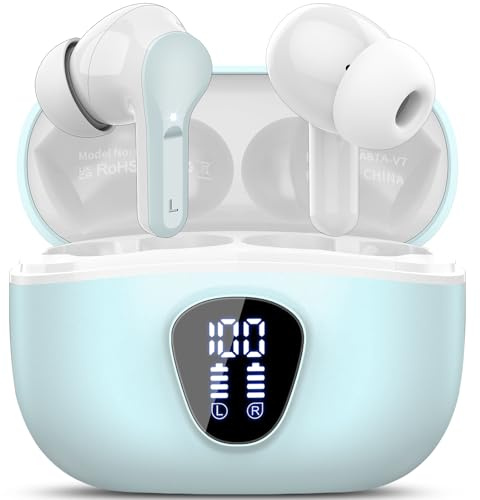 Bluetooth Kopfhörer, Kopfhörer Kabellos Bluetooth 5.4 In Ear Ohrhörer | 4 ENC Noise Cancelling Mic, HiFi Stereo Tiefbass,40H Spielzeit, LED-Anzeige, IP7 Wasserdichte Earbuds, Touch Control,Hellcyan