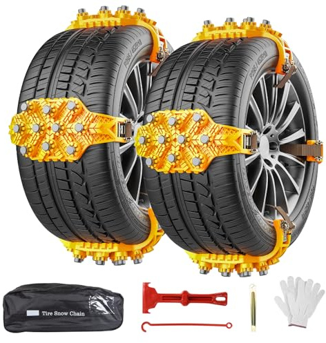 Oziral Chaînes à Neige pour Pneus 165-255 - 8 Pièces Chaînes Antidérapantes Réglables à Montage Rapide - Inclus Gants et Pelle - pour Voiture, Camionnette, SUV sur Routes Enneigées