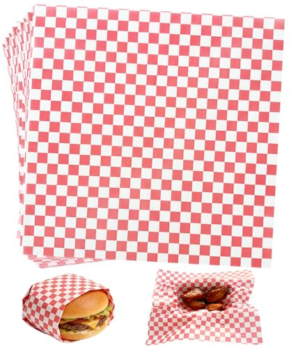 Abaigeal 300 PCS Greaseproof Paper Sheets for Food, Food Grade Wrap, Red Checkered Basket Liners Waterproof Wax Paper for Deli Hamburgers Sandwich Cake Fries& Air Fryer (30 x 30CM)