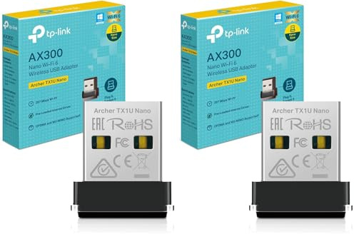 TP-Link Archer TX1U Nano AX300 Adaptateur USB Wi-FI 6 Nano, Débits Jusqu’à 287 Mbps, Format Ultra-Compact (17,5×15,8×7,1 mm), Compatible Windows 11/10/7/Linux, MU-MIMO, Mode AP, (Lot de 2)