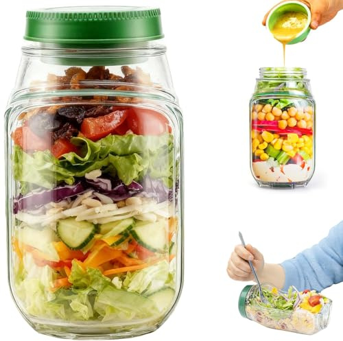 Yalixuan 1PC Salad Pod Container with Vertical Layers & Built-in Bowl | Leak-Proof Dressing Case | Dishwasher Safe | Fresh Salad & Fruit Storage for Lunch | Plastic Interval Salads Box