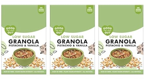 Good For Your Gut Low Sugar Granola, Pistachio & Vanilla, No Added Sugar, High in Fibre, Plant-Based, 360g, Pack Of 3