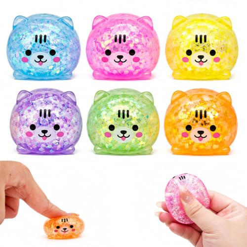 6 Pièces Squeeze Toys, Glitter Sensory Stress Ball | Jouets Anti-Stress-Sensoriels, Animaux Squishie Soft Squeeze Fidget Jouets pour Les Enfant et Les Adultes