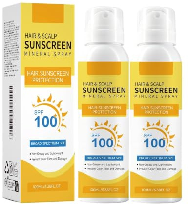 Spray Solaire pour le Cuir Chevelu SPF 100, Spray de Protection Solaire pour Cheveux, Protection UV pour le Cuir Chevelu et les, Idéal pour Cheveux Colorés et Usage Estival (2pcs)