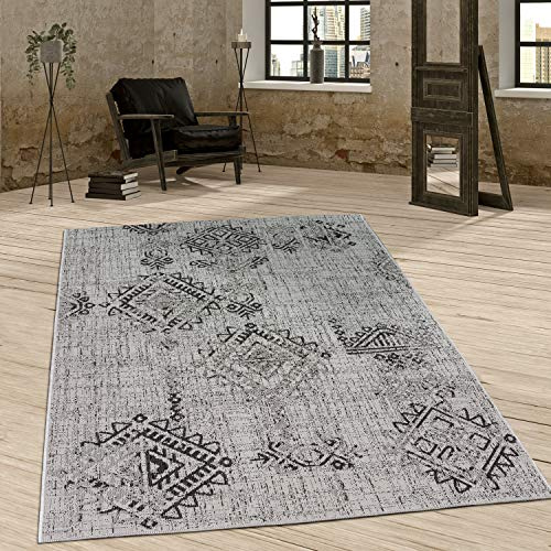 Paco Home In- & Outdoor Teppich Balkon Terrasse Vintage Orientalisches Muster Ornamente, Grösse:160x220 cm, Farbe:Grau 2