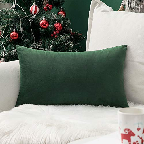 MIULEE Kissenbezug 30x50 cm samtkissen couchkissen Dunkelgrün | Kissenhülle Dekorative Dekokissen Sofakissen Wurfkissenbezug mit Verstecktem Reißverschluss Sofa Schlafzimmer