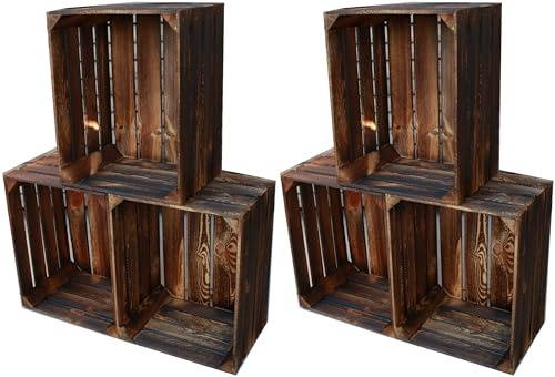 Teramico Geflammte Holzkisten im Set-Angebot: Originale, vintage Obstkisten Apfelkisten aus dem alten Land zum Möbelbau oder Dekoration mit den Maßen 50 x 40 x 30cm (6er Set)