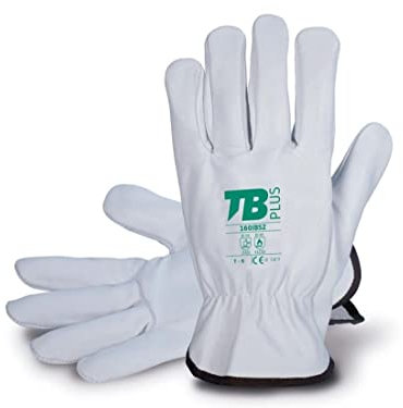 10 Pares TB Guante de Protección Laboral TB Plus 160IBSZ | Guante de Seguridad para Trabajos con Riesgos Mecánicos y Térmicos. Fabricado en Piel Flor Vacuno, Color Gris. Talla 9