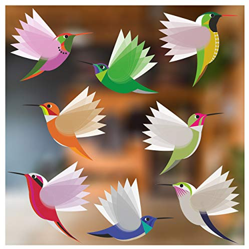 Fensteraufkleber – 8 wunderschöne elektrostatische Aufkleber, dekorativ, Motiv exotischer Kolibri, verhindert das Zusammenstoßen von Vögeln in Ihre Fenster – 8 große exotische Kolibris