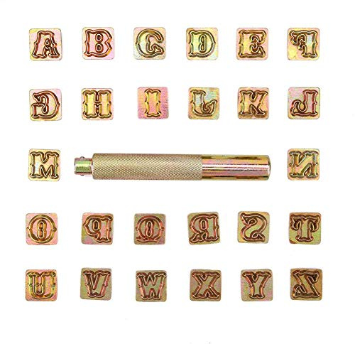 Schlagbuchstaben 10Mm Metallstempel Set, 26 STK A~Z Buchstaben Leder Stempel aus Metall, 13mm Leder Stempel Prägestempel mit Schlaghammer für Leder, Kunststoff und Weichmetall