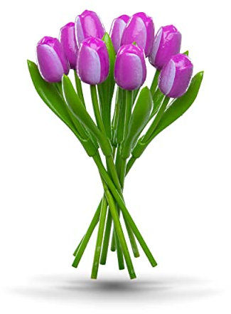 MomoMoments Tulpenstrauß aus Holz für die Liebste, 9 Holztulpen, 34 cm hoch, handbemalt, Blumenstrauß, Holzblumen, Muttertag, Frauengeschenk, Made in Holland (Violett/Weiß)