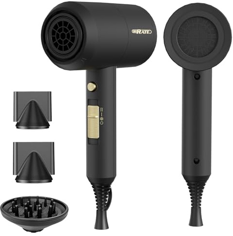 SHRATE Lightweight Ionic Hair Dryer with Diffuser - Powerful 1800W Blow Dryer for Fast Drying - Professional Low Noise Mini Hair Dryer for Travel, Gifts, Hair Styling (Black)