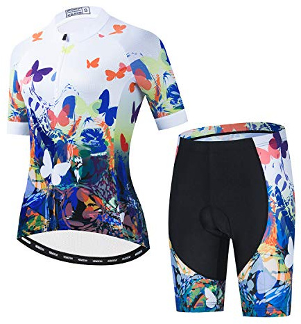 JPOJPO Dam cykeltröja set cykel kortärmad passar t-shirt reflekterande + 5D vadderade shorts toppar