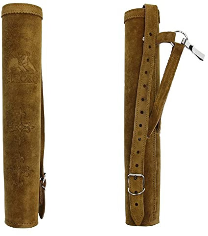 elTORO Wild Colorz Dual Seiten- & Rückenköcher (Braun) – universeller Bogenschützen-Köcher aus Wildleder – für Rechts- & Linkshänder – Gürtelclip & Schultergurt – 43 cm