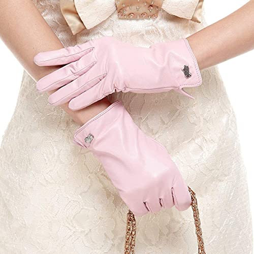 GHCXY Unisex-Erwachsene Fäustlinge Damen Nieten Handschuhe Mode Einfach Winter und Herbst Glamourös Warm Lederhandschuhe Pink S