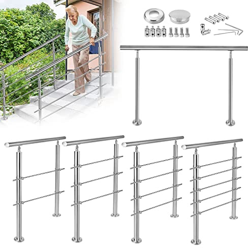 YRHome Garde-corps en acier inoxydable pour rampe d'escalier avec main courante pour escaliers, balustrade pour intérieur et extérieur, balcon, terrasse, entrée de maison, jardin (150 cm, 2 traverses)