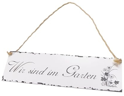 Wir sind im Garten Schild Wetterfest Shabby Chic Deko Gravur Schild Hängeschild weiß 28 cm