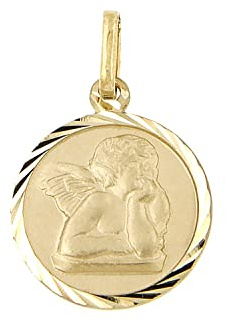 forme di Lucchetta - Ciondolo Angelo Custode di Raffaello in Oro Giallo 14K - Ideale per Nascita, Battesimo, Comunione - Gioiello Made in Italy Certificato
