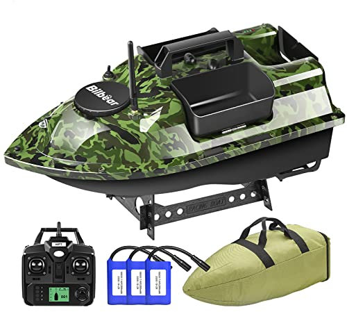 Bilbear GPS Köderboot mit 3 Klappen und GPS Angelköderboot Fischköderboot Karpfenfischköderboot, Ersatbatterien, Handtasche (Camo Boot)