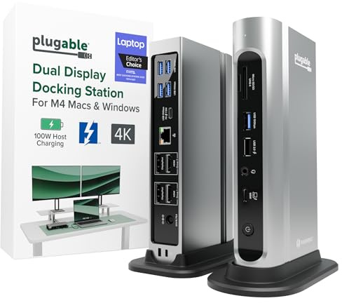 Plugable 16-in-1 Thunderbolt 4 Dock with 100W Charging, 4K Quad Monitor Setup for Windows Laptops, Thunderbolt Certified Dock with 2x HDMI, 2x DisplayPort, 2.5G Ethernet, 7x USB, SD