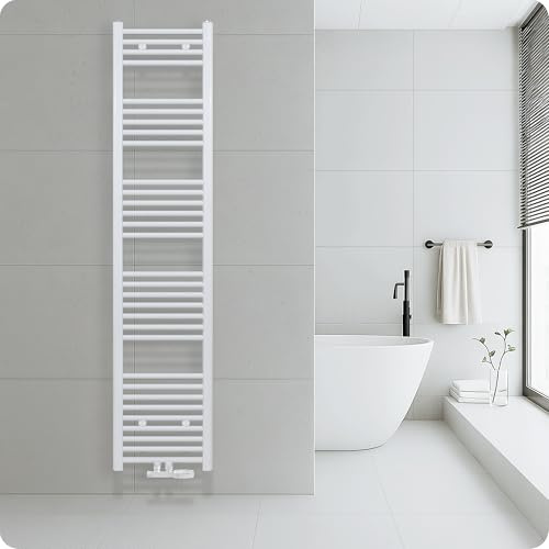 Belrad® Badheizkörper mit Mittelanschluss, Weiß | Moderner Handtuchheizkörper, Qualitätsstahl, Pulverbeschichtet, Wandmontagefähig & wasserbetrieben