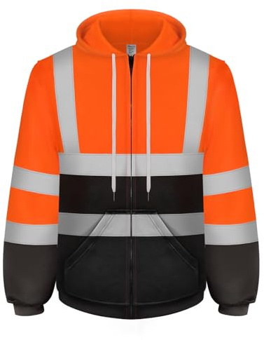Graunton Warnschutz Pullover Herren Mit Reißverschluss, Warnschutzjacke für Männer und Frauen，Reflektierendes Sweatshirt für Baustelle，Flughafen，Aktivitäten im Freien， Orange Schwarz, L.