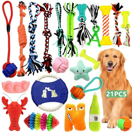 YUTUY Hundespielzeug mit 21 Pcs Kauspielzeug Set - Seil Ball für Zähne Zahntraining für Kleine, Große und Mittelgroßen Hund - Robuste und Langlebig
