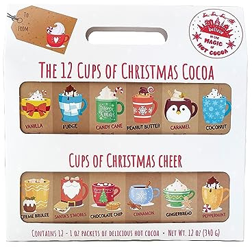 Christmas Coffee or Hot Chocolate Gift - 12 Varieties of Christmas Coffee or Cocoa Advent Calendar for Kids and Adults (Cocoa)