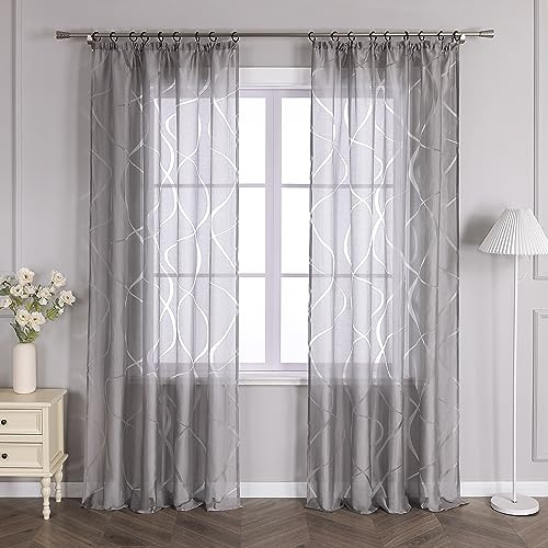 Delien Gardinenschals Ausbrenner Transparente Gardinen mit Kräuselband Modern »Wellen« Fenster Gardinen Wohnzimmer Flächenvorhänge Dekoschals Vorhang mit Wellenmuster 1 St. Grau,BxH 140x245cm