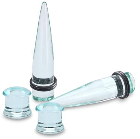 Longbeauty 4 Stk Dehnstäbe Ohr Stretching Tapers Mehrfarbig Glas Ohrplugs Ohrdehner Expander Gauges für Ohrlöcher Piercing Schmuck, Klar, 8MM