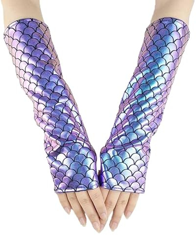 Meerjungfrau-Schuppen-Handschuhe Glänzende Metallic Punk-Hip-Hop-Tanzhandschuhe Fischschuppen-Armstulpen Halloween Cosplay Fingerlos Handschuhe Rave-Party-Handschuhe für Frauen Mädchen Party Kostüm