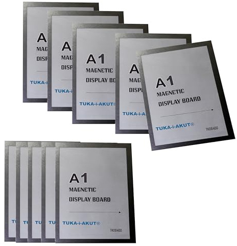 TUKA-i-AKUT 10x A1 Cadre d'affichage Magnétique, Adhésif pour Signe Enseignes, Pochette Cadre d'information Fermeture Magnétique, Porte Affiche, Sachet de 10 Couleur Noir, TKD8400-A1-10x