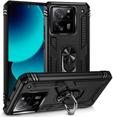 Funda para móvil Xiaomi Mi 13T / Mi 13T Pro con Anillo Giratorio 360 Metálico Imán Carcasa Magnética Rígida Antigolpes Resistente Soporte Bumper Case (Xiaomi Mi 13T / Mi 13T Pro, Negro)