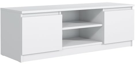 MebLocker TV-Schrank 120 cm, 2 Schubladen, Weiß | Wohnzimmer Möbel, Moderner Fernsehschrank, Fernsehtisch, TV-Lowboard 120,4x39x38,5 cm