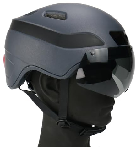 Casque de vélo pour Adulte, Casque Bluetooth Intelligent avec enregistreur de Conduite et Fonction de feu arrière LED pour visière Amovible (Gris amélioré, L)
