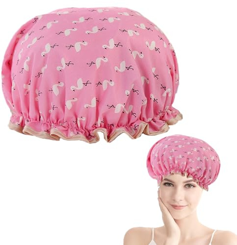 Gorro de doble capa para mujer, reutilizable con banda elástica, impermeable con volantes, adecuado para cabello largo, corto y