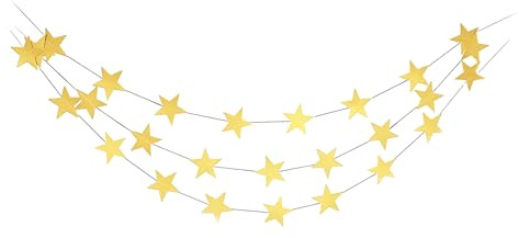 4M Reflektierende Stern Papiergirlande, Funkelnde Stern Wimpelkette, Hängedekoration für Hochzeit, Geburtstag, Jahrestag, Party, Zuhause, Festival, Dekoration, Gold