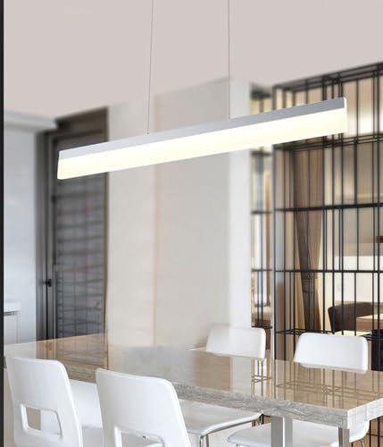 DDYY LED pendelleuchte esszimmer Dimmbare Bürolampe hängelampe esstisch Linear design hängeleuchte mit Fernbedienung Höhenverstellbar Deckenlampe Wohnzimmerlampe hängend Esstischlampe (weiß, L60CM)