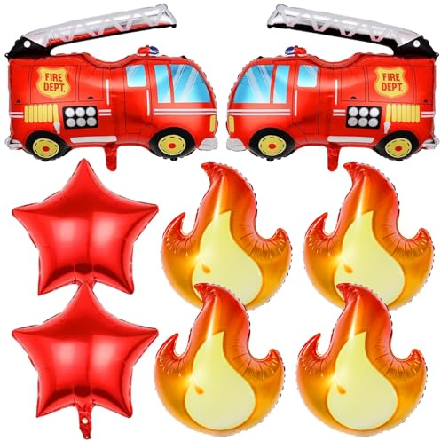ARONRAVE Feuerwehr Geburtstag Deko,8 Stück Feuerwehr Ballons Kindergeburtstag Feuerwehrauto Luftballons Feuerwehr Deko Junge Kindergeburtstag Deko Feuerwehrmann Thema Party Deko