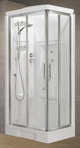 Novellini New Holiday A80 Hammam 80 x 80 cm Cabine de douche multifonction ouverture coulissante mitigeur mécanique verre transparent profil argent réversible bain à remous sauna hauteur 225,5 cm