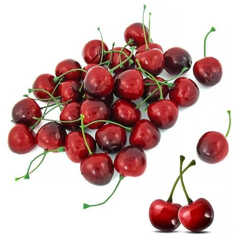 LATRAT 40 Stück Deko Kirschen Deko Kunstkirsche, für die Obstschale, Tischdekoration Rot Schwarz Kirsche Kirschen Deko Gefälschte Früchte Obst Party Festival Dekoration